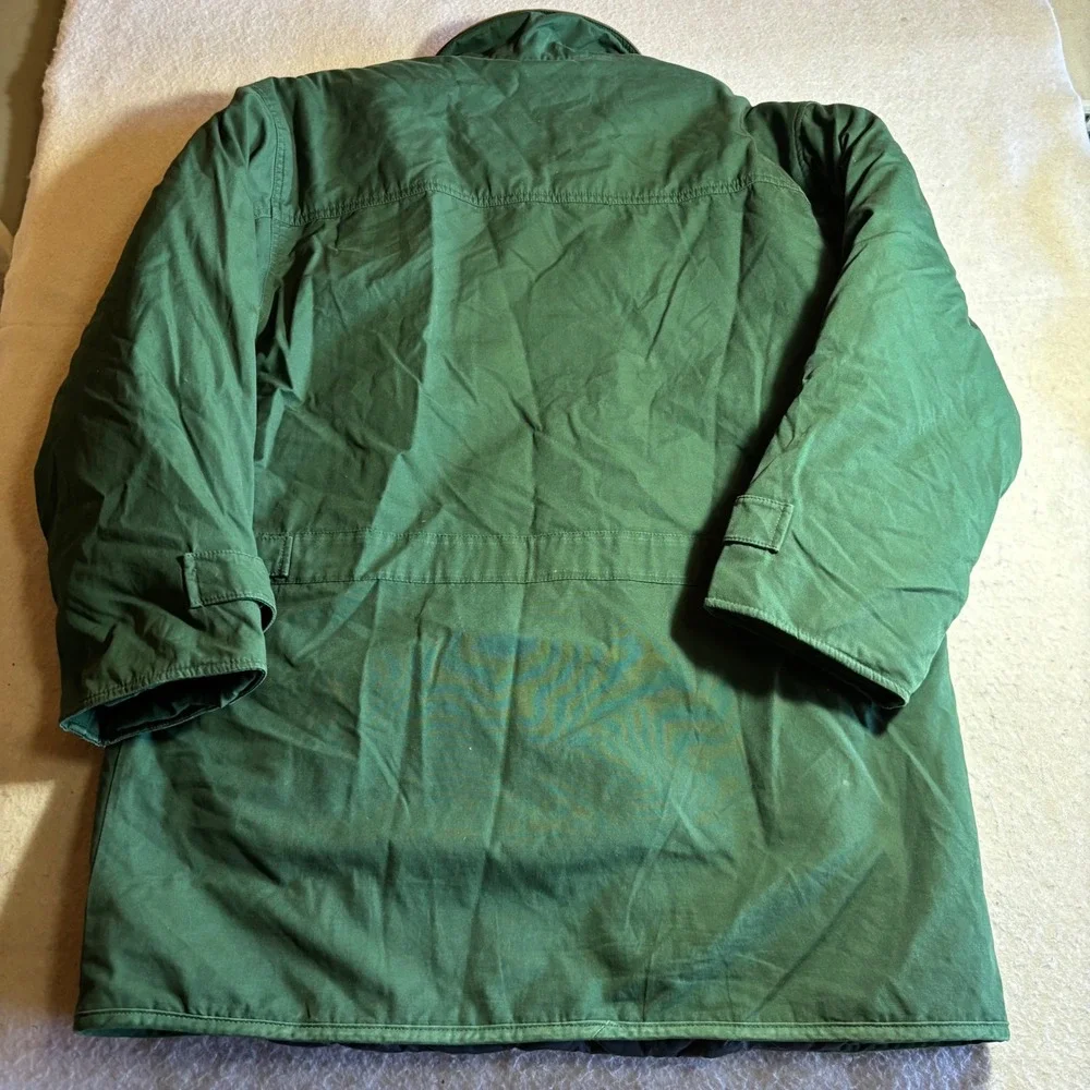 Vintage Eddie Bauer Mens Goose Down Field Coat Barn Jacket Green Suede‎ Collar S
